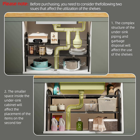 2 8 NETEL Under Sink Organizers and Storage, Tier Expandable Under Cabinet Organizer Shelf with Removable