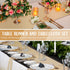 24 Packs Set, 54 108 Inch 12 108 Inch Breling White and Gold Disposable Plastic Tablecloths and Satin Table Runner x