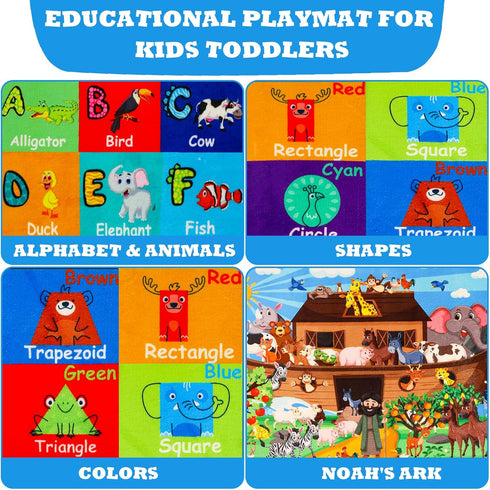 DINSUMRUG 5939.4 Tummy ABC Kids Rug for Playroom in Noah's Ark Animals Rug Baby Play Mat Alphabet Mat Shape Color