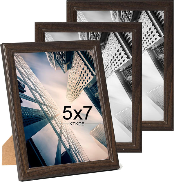 KTKDE 5x7 Picture Frame Set of 3,Walnut Wooden frames, Vertical & Horizontal