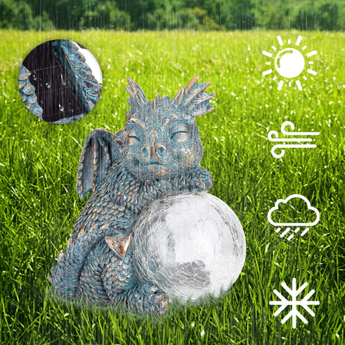 WONDER GARDEN Dragon Statue, Sleeping Dragon Figurines with Solar Light, Outdoor Waterproof Lawn Ornament Decor