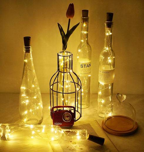 Wine Bottle Lights with Cork, Battery Operated 20 LED Fairy Mini String Lights for DIY, Party, Decor (3, Warm White)