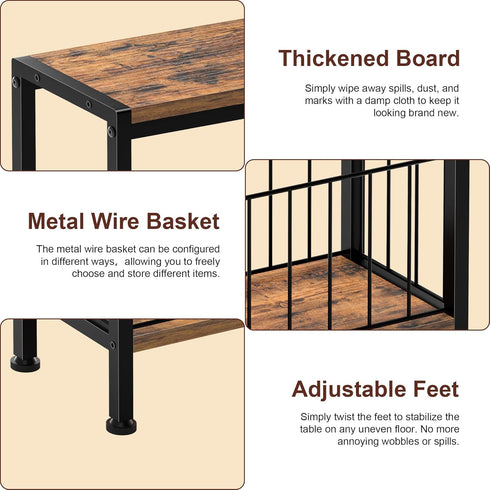 Narrow Side Table, Skinny End Tables with Magazine Holder, Small Sofa Table for Small Spaces, Space-Saving Design, Slim