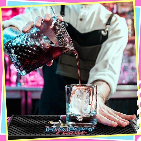 Thick Rubber Bar Mat with Fluorescent Pattern, Non-Slip Black Spill Mat for Home Bar, Kitchen, and Restaurants (1 Pcs,