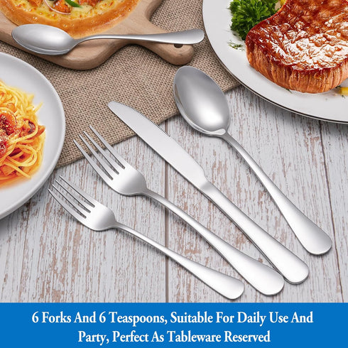 12 Pcs Forks and Spoons Silverware Set, Food Grade Stainless Steel Flatware for Home and Kitchen, Dishwasher Safe