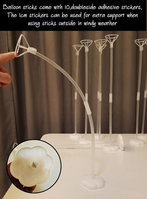 Clear Transparent Balloon Sticks and Stands, 10pc Set for Table Top Use with LED Bobo Balloon, Wedding Decor