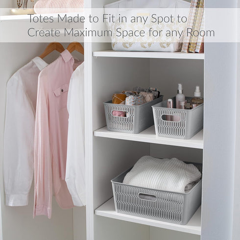 Simplify 4Pk Small Slide 2 Stack It Tote Basket, Open Bins for Storage & Organization in Bathroom, Crafts, Office