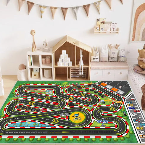 47''x71'' Kids Racing Rug Car Road Kid Rug Carpet Playmat for Playoom Traffic Road Kid Play Mat for BedroomKids