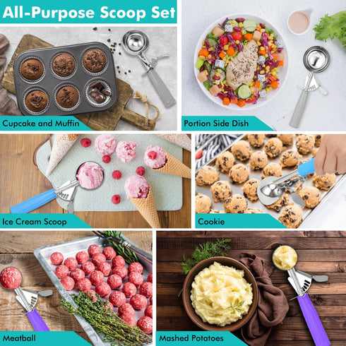 Ice Cream Scoop Set, Cookie Scoop Includes 1.2 OZ/2 OZ/4 OZ Scoops for Portion Control of Cookie Dough & Ice Cream