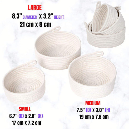 Set 3 Closet MINTWOOD Design of Cotton Rope Nesting Bowls, Small Catch All Basket, Cute Baskets and Bins for Shelves