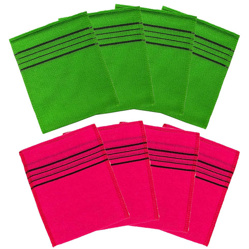 HMI 8 pcs Asian Exfoliating Bath Washcloth - Red & Green