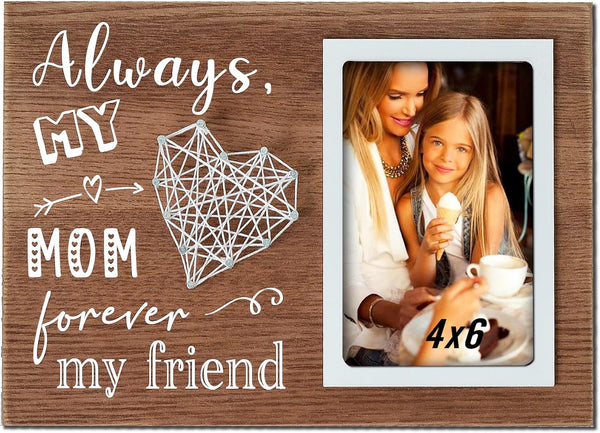 Buecasa Mom Gifts from Daughter and Son - Mother Birthday Picture Frame String Heart in Grainwood 4x6 Inches