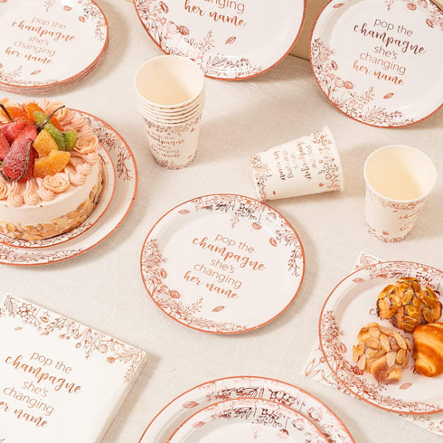 Set Set 24 Crisky Rose Gold Bachelorette Napkins Plates Cups for Bridal Shower Wedding Engagement Party Decorations