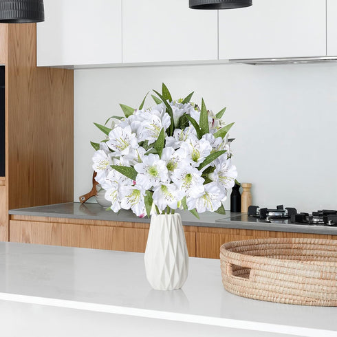 Alstroemeria Artificial Flowers, 18 Long Stems Faux Bouquet Silk Petals for Wedding Decoration, 4pcs (White)