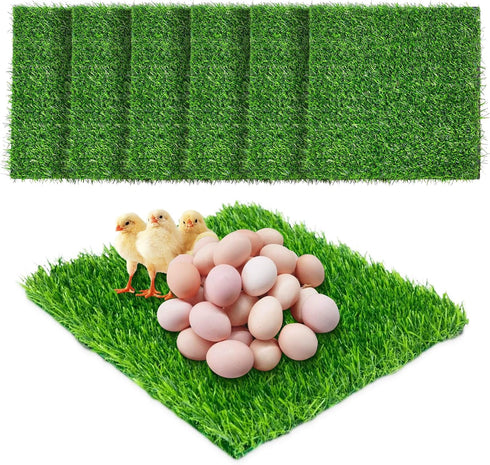 6 Pack 12x12 (30x30cm) Owfeel Chicken Nesting Pads, Washable Artificial Grass Mat for Chicken Coop, Reusable Pet Garden