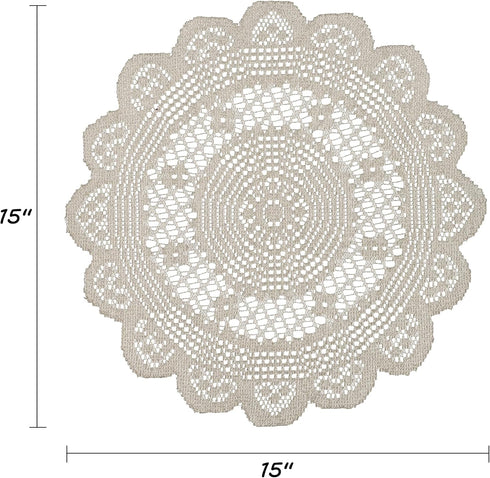 2 15" Jayla Pcs Round Lace Placemats for Tables Embroidered Vintage Crochet Floral Lace Table Runner Vintage Wedding
