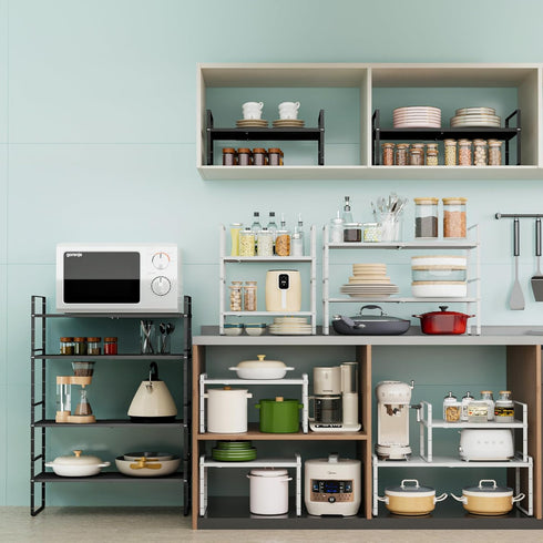 LOCVCDA Countertop Expandable Cabinet Organizer Shelf, Adjustable Height Organizer Riser for Kitchen Cabinet Spice Rack