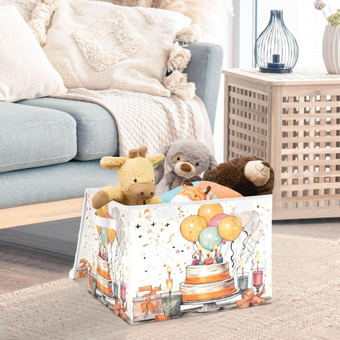 xigua Happy Birthday Pattern Storage Bins with Lids, Foldable Organizer Containers for Home, Bedroom, Office, Nursery