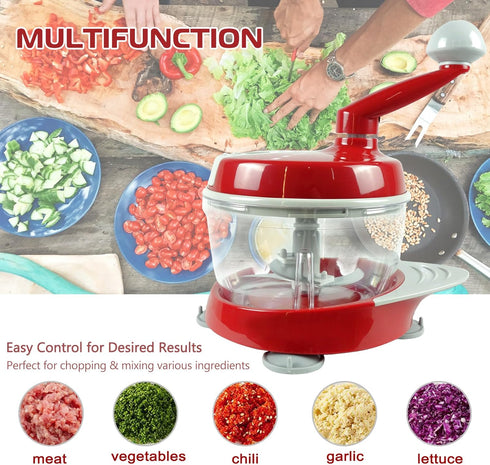 Manual Food Processor, Hand Powered Crank Chopper, Vegetable, Meat, Fruits, Onions Blender Mixer