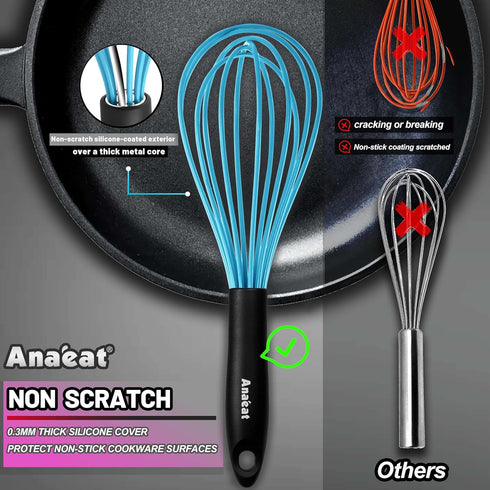 Anaeat Silicone Balloon Whisk - Perfect for Non-Stick Cookware, Heat Resistant Kitchen Whisks for Cooking and Baking