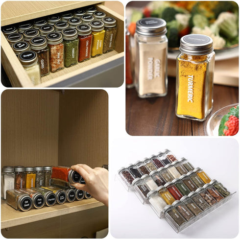 40-Pack 3.5 OZ 324 Antimbee Glass Spice Jars with Labels, Shaker Lids and Airtight Metal Caps, Empty Reusable Square