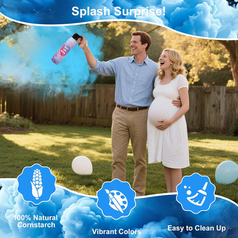 2 Packs, 10ft Large Gender Reveal Smoke Bombs Blue Biodegradable Powder Spray for Baby Boy Reveal, Long-Lasting Smoke