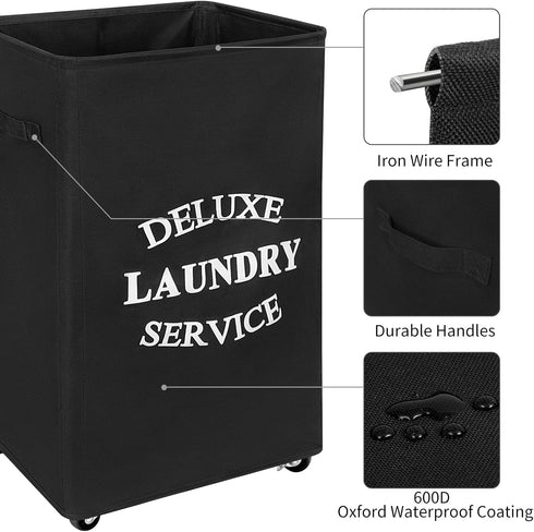 90L WOWLIVE Large Rolling Laundry Basket Wheels Collapsible Tall Laundry Hamper Handle Foldable Dirty Clothing Basket