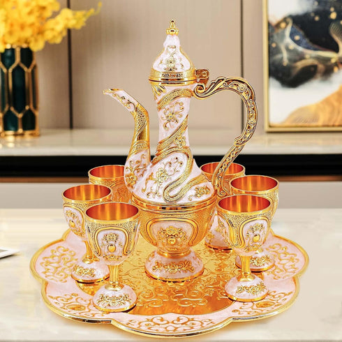Igtazy Set,Tea Set Vintage Turkish Coffee Pot and Cups Service Including Teapot,Tea Tray and Metal Cups for Wine