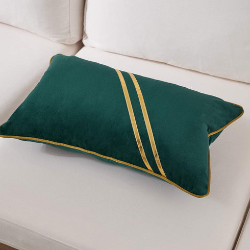 Avigers Luxury Modern Teal Gold Velvet Cushion Case, 12 x 20 Inch Striped Lines Decorative Pillow for Couch