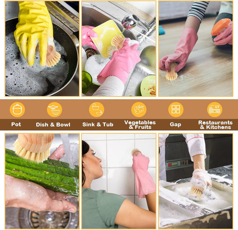 6 Packs Set Nuenen Bamboo Dish Scrub Brushes Wooden Scrubbers Kitchen Dishwashing Scrubber with Natural Sisal Bristles
