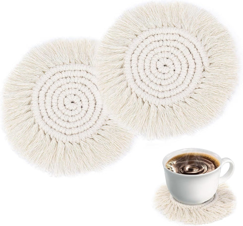 Mozeat Lens Boho Coasters for Drinks Absorbent Crochet Coasters Round Boho Coaster Set of