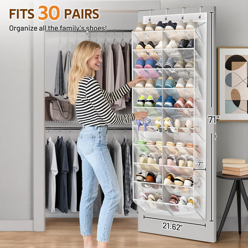 30 Closet 10 71") MISSLO Pairs Over the Door Shoe Organizer Breathable Mesh Hanging Shoe Rack for Storage with Wide