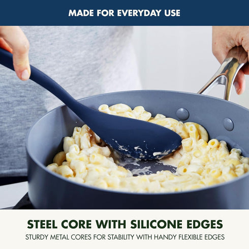 GreenPan Silicone Solid Spoon, Mixing Stirring Serving Kitchen Utensil, Flexible Rubber Nonstick Cookware, Blue