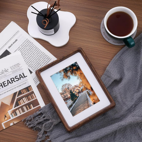6x8 inch, 4x6 inch, 8x6 inch Wooden Photo Frame with Mat to fit Photo Natural Walnut Wood Small Picture Frames