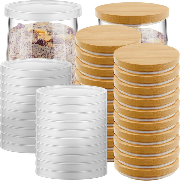 Tessco for You 40 Pcs Yogurt Jar Lids Clear Plastic Silicone Bamboo