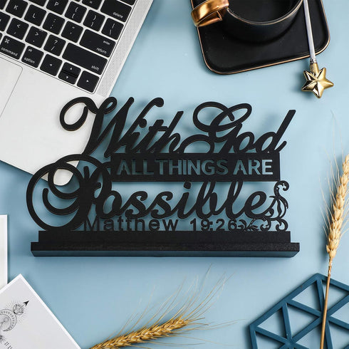 Jetec Inspirational Table Art with Positive Sign 'God All Things Are Possible' Home Decoration, Motivational Wooden