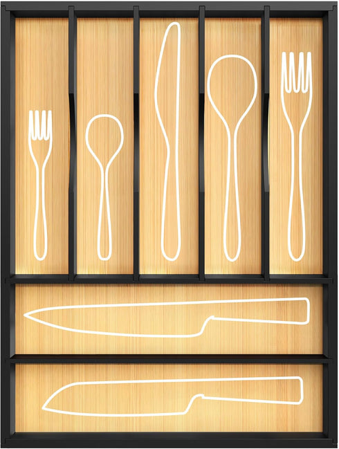 ROYAL CRAFT WOOD Luxury Bamboo Utensil Rack, Kitchen Drawer Organizer with Grooved Dividers for Flatware, 7 Slot