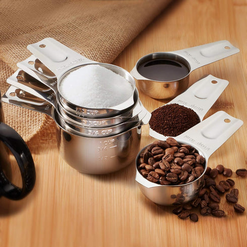 Last Confection 7pc Stainless Steel Measuring Cup Set, Includes 1/8 Cup Coffee Scoop for Cooking & Baking