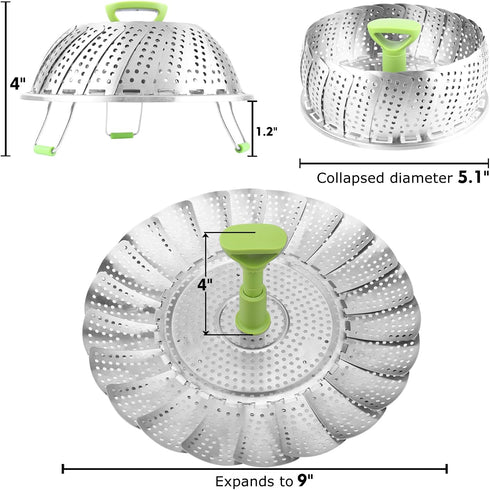Consevisen Vegetable Steamer Basket for Cooking, Stainless Steel Veggie Steam Basket, Folding Expandable Steaming