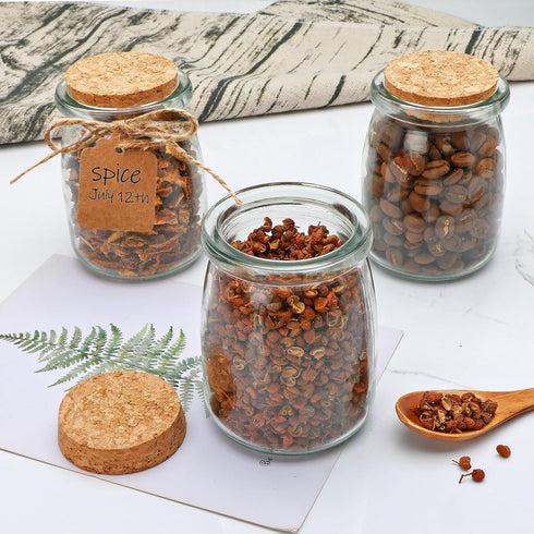 Brajttt 6 Pack, 7 oz Mini Yogurt Jars Glass Favor Jars with Cork Lids, Pudding Containers with Lids, Mason Jar Wedding