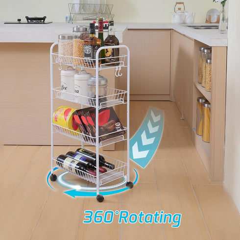 4-Tier PLKOW Metal Rolling Utility Cart, Multi-Functional Storage Cart for Office, Living Room, Kitchen, Bathroom