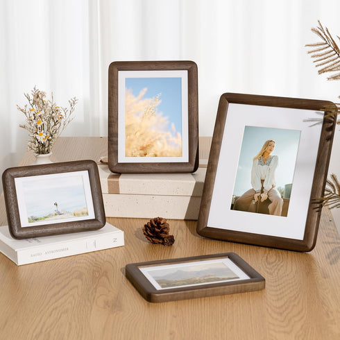 6x8 6x8 5x7 6 8 Picture Frame, Solid Natural Walnut Wood Photo Frame with Tempered Glass, Wood Picture Frame with Mat