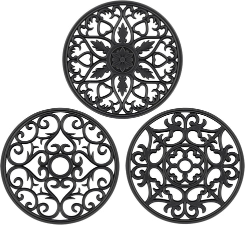 SMARTAKE 3 Set Silicone Trivet Mats, Multi-Use Non-Slip Kitchen Mats for Hot Dishes, Pots, Dining Countertop, Black
