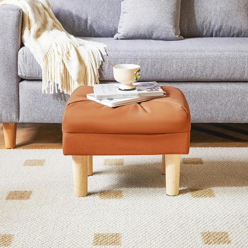 15.75"D 11.42"W12.6"H UHBD040J YMYNY Small Footstool Ottoman, Faux Leather Footrest with Sponge Padded Seat, Step Stool