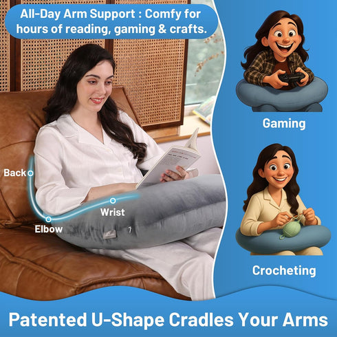 AmyWtb Ergonomic U-Shape Gaming & Lap Pillow - Crochet Pillow & Reading Support Pillow with Arm Relief, Comfort
