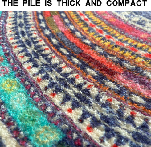 Semi Circle Bathroom Floor Rug, Half Round Door Mat, Mandala Boho Non-Slip Absorbent Bath Mat, Multicolor