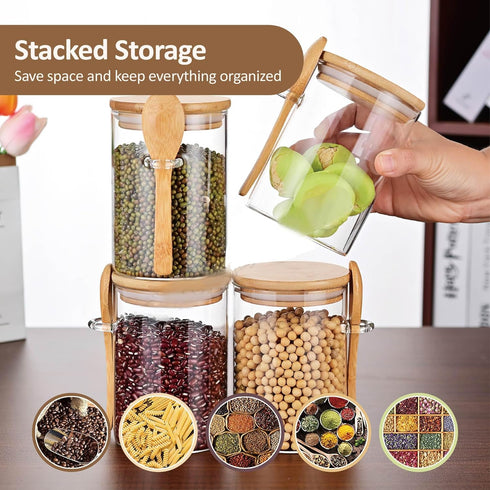 15 oz/450 ml Glass Storage Canister with Airtight Lid - Cute Decorative Container Jar with Wooden Spoon for Coffee,