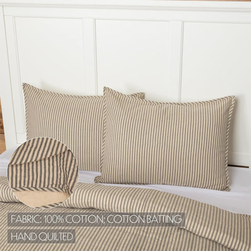 VHC Brands Sawyer Mill Ticking Stripe Sham, Standard 21x27, Charcoal Grey