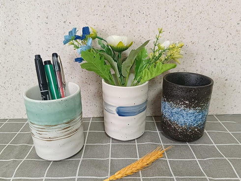 Stoneware Coffee Spoon Holder for Coffee Bar, Upright Teaspoon Holder Jar for Coffee Stirrers and Small Utensils
