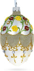 Multicolor Flowers on White Glass Egg Ornament, 4 Inches